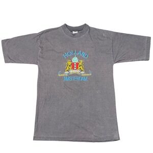 Vintage‎ Holland Amsterdam Crest Graphic T Shirt Gray Tourist Tee Small